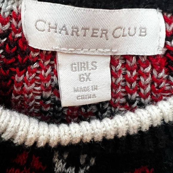 CHARTER CLUB girls Black and Red Sweater with Reindeer Pattern/size 6X - Picture 5 of 7